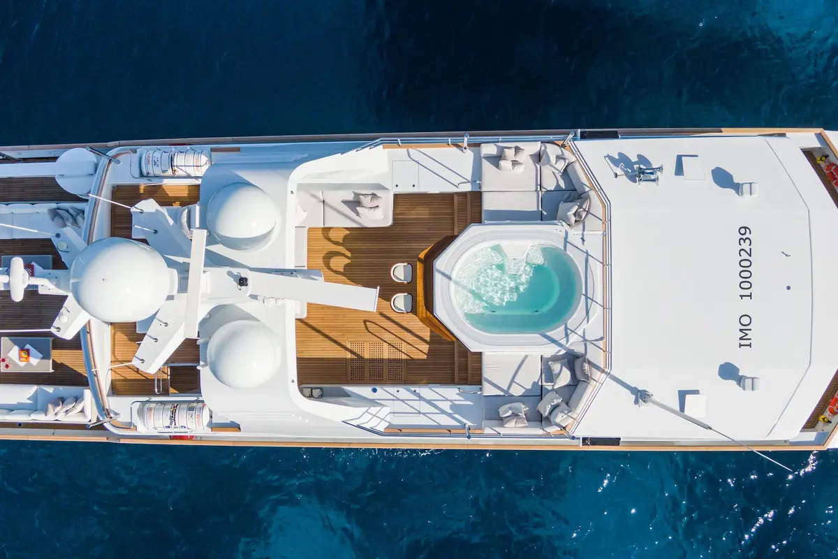 Emerald, aft deck — Cannes Yachst hire, Cannes. Emerald — 50m