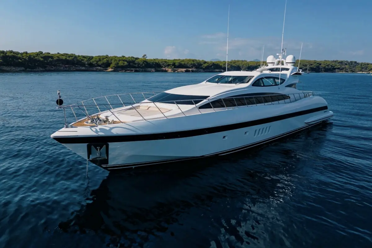 Mangusta 105, flybridge — Cannes Yachst hire, Cannes. Mangusta 105 — 31m