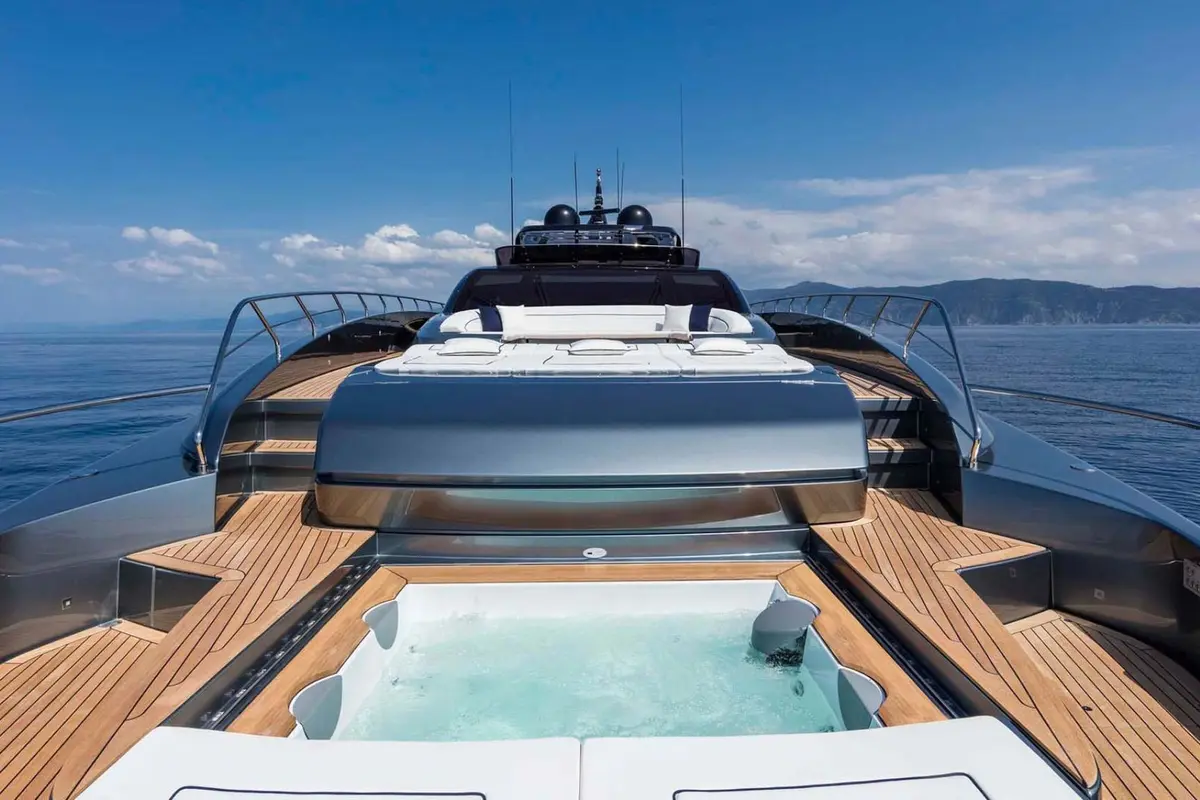 Riva 110, aft deck — Cannes Yachst hire, Cannes. Riva 110 — 33m